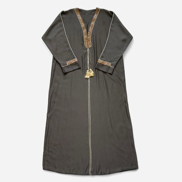 Dresses & Skirts - Brown Satin Abaya Dress with Gold Detailing